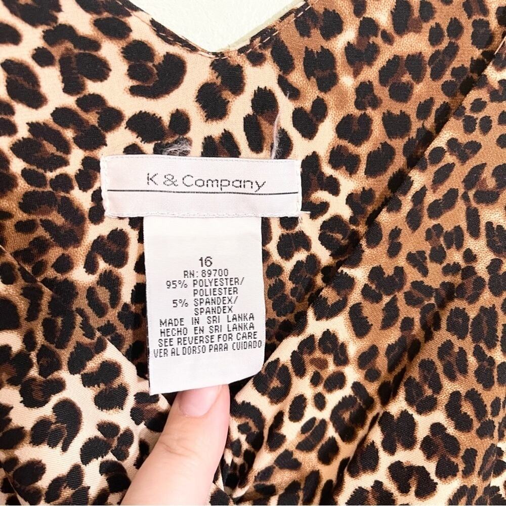 K & Company Women's Animal Print Ruched V-Neck Tie Waist Dress Size 16 - Picture 4 of 11